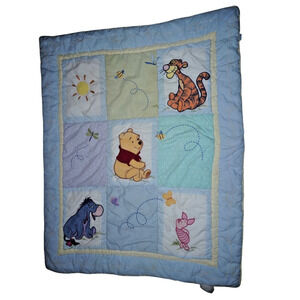 Vintage Sears Winnie the Pooh Baby Quilt Blanket – Disney Embroidered Patchwork
